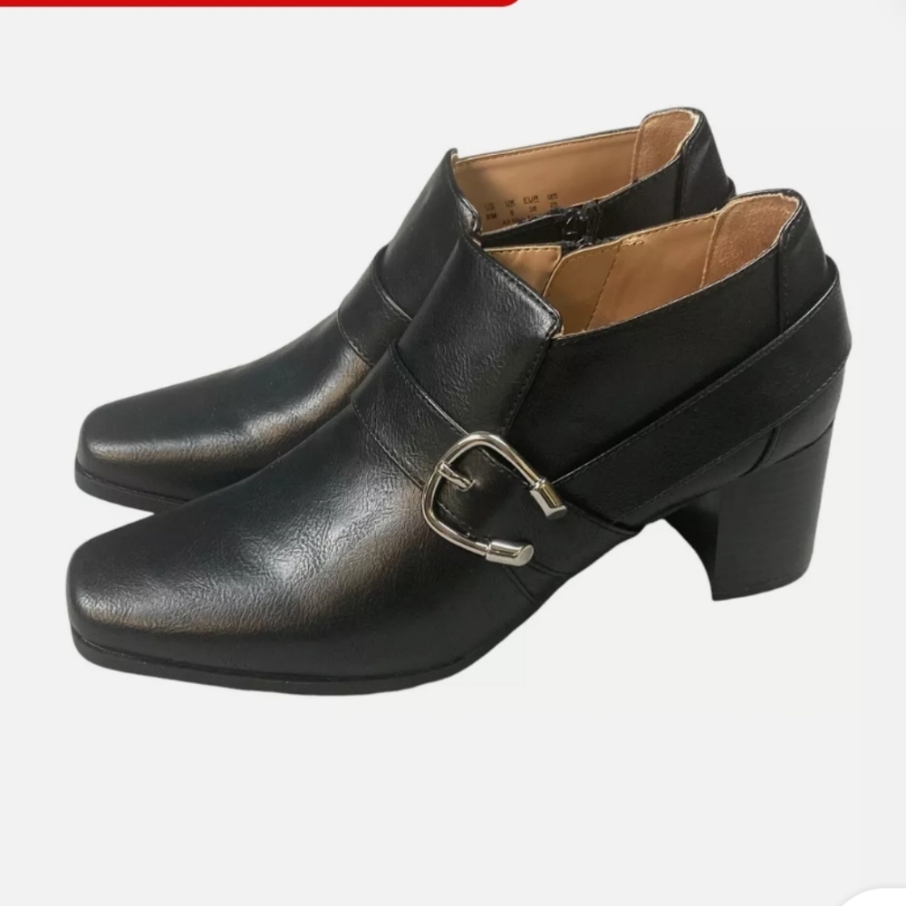 AbellaTrue Comfort Booties Ankle Women Sz9.5M Black Faux Leather
